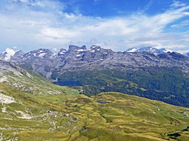 Uri Alp Dağları 'nın yamaçlarında Alp çayırları ve çayırları, Melchtal - Obwald Kantonu, İsviçre (Kanton Obwalden, Schweiz)