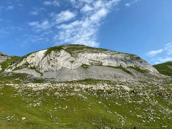 Placa Roca Alpina Leiteren Debajo Cumbre Chli Haupt Murmelchopf Sobre —  Fotos de Stock