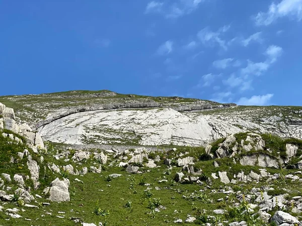 Alpská Skalní Deska Leiteren Pod Vrcholem Chli Haupt Murmelchopf Nad — Stock fotografie