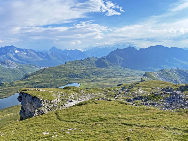 Uri Alp Dağları 'nın yamaçlarında Alp çayırları ve çayırları, Melchtal - Obwald Kantonu, İsviçre (Kanton Obwalden, Schweiz)
