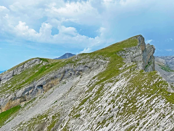 位于Tannensee湖 或Tannen湖 上方的Chli Hohmad高山和位于瑞士奥瓦尔德州Melchtal的Uri Alps山地地块 Kanton Obwalden Schweiz — 图库照片