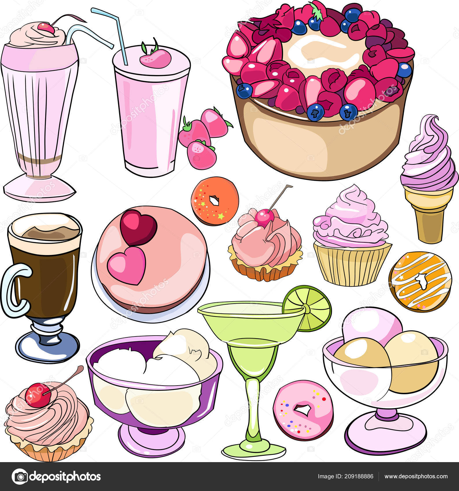 Elegant Set Jam Coffee Cake Cozy Homemade Breakfast Stock Vector