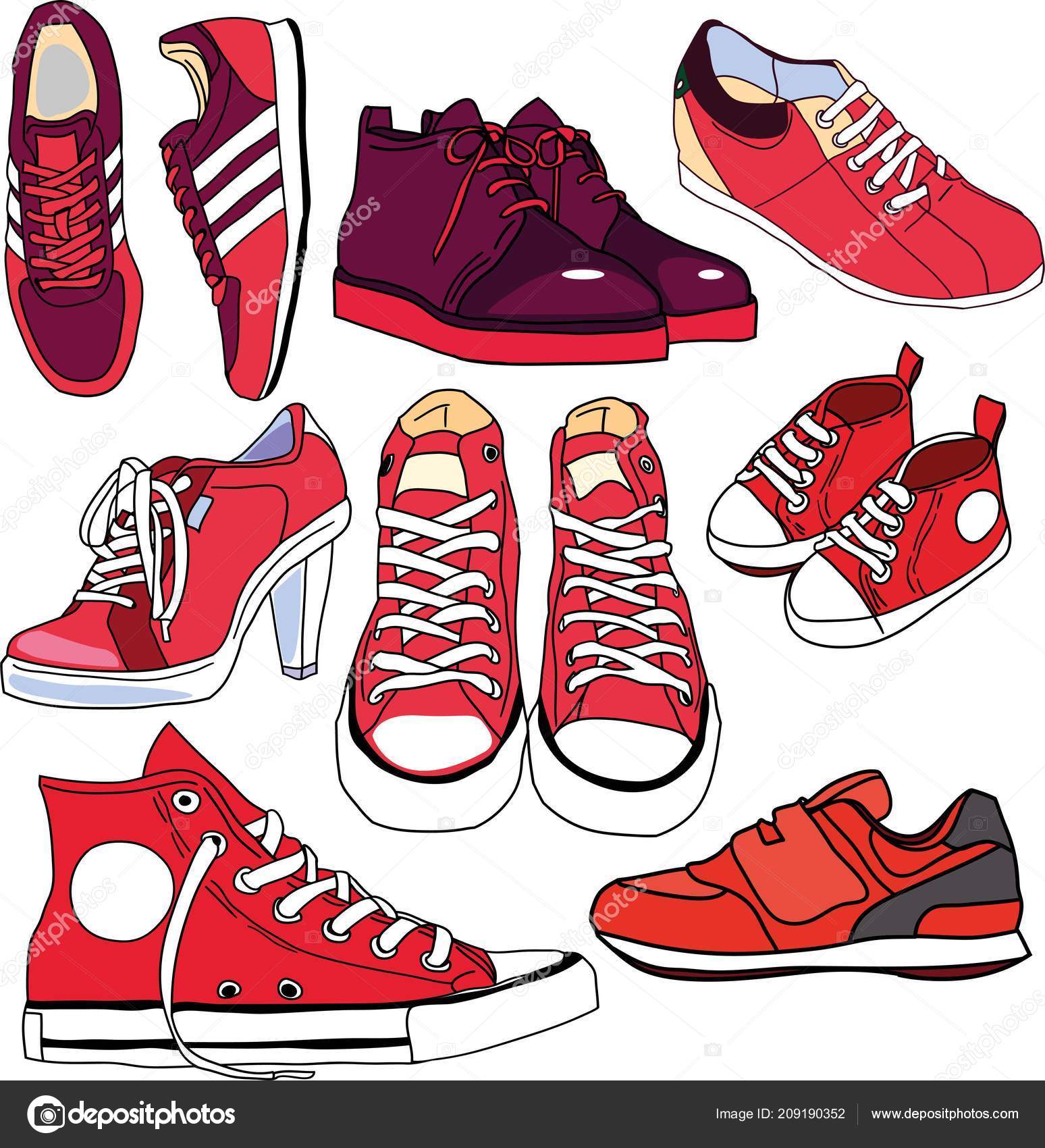 Pile of hack preview Set Stylish Shoes Red Tones Drawing Stock Illustration by  ©kdegtiareva@mail.ru #209190352