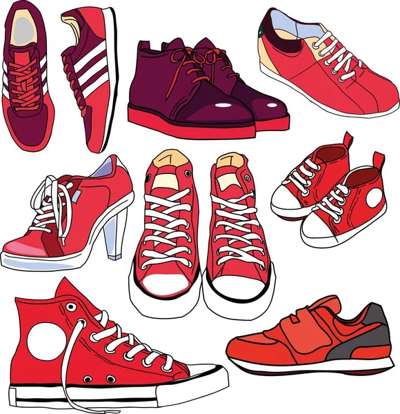 Conjunto Zapatos Elegantes Tonos Rojos Dibujo — Archivo Imágenes Vectoriales