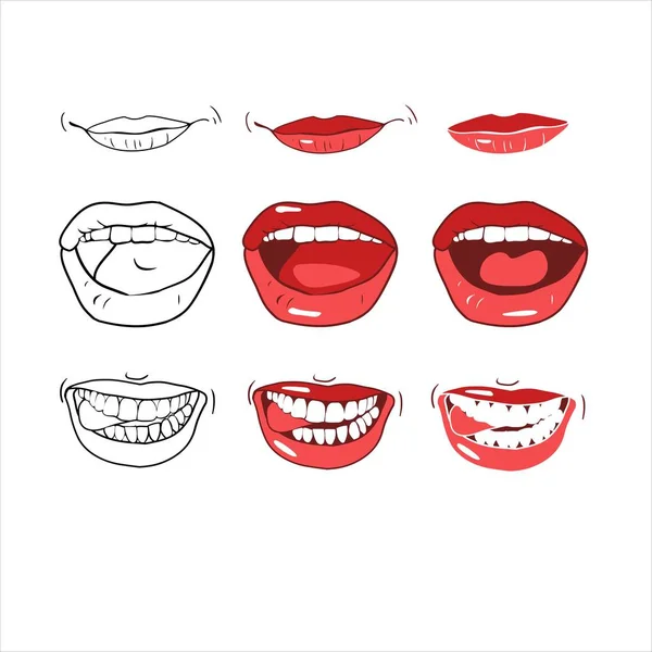 Ensemble Motifs Dans Vecteur Lèvres Féminines Sexy — Image vectorielle