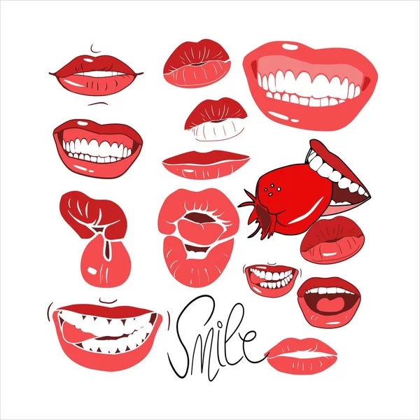 Conjunto Dibujos Labios Seductores — Vector de stock