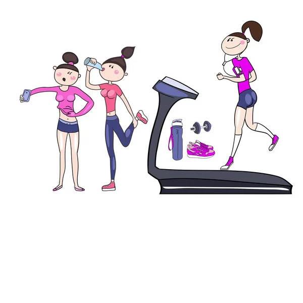 Renk modellerinden spor giysiler içinde bir spor salonunda eğitim güzel kızlar görüntülerini bir vektör