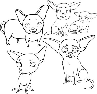 Vektörel çizimler, komik köpekler, çizgi film karakterleri, ruh ve duygular