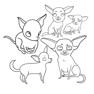 Vektörel çizimler, komik köpekler, çizgi film karakterleri, ruh ve duygular