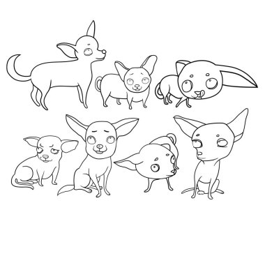 Vektörel çizimler, komik köpekler, çizgi film karakterleri, ruh ve duygular