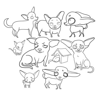 Vektörel çizimler, komik köpekler, çizgi film karakterleri, ruh ve duygular