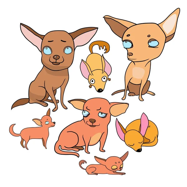 Reihe Von Vektorillustrationen Lustige Zeichentrickhunde Stimmung Emotionen Tierfiguren — Stockvektor