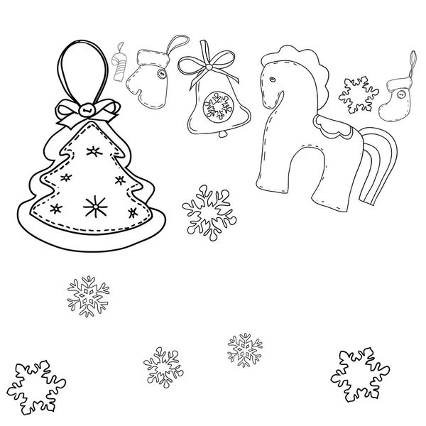 Conjunto Dibujos Vectoriales Blanco Negro Sobre Tema Celebración Navidad Año — Vector de stock