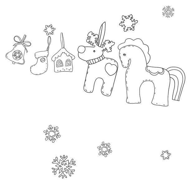 Conjunto Desenhos Vetoriais Preto Branco Sobre Tema Celebração Natal Ano —  Vetores de Stock