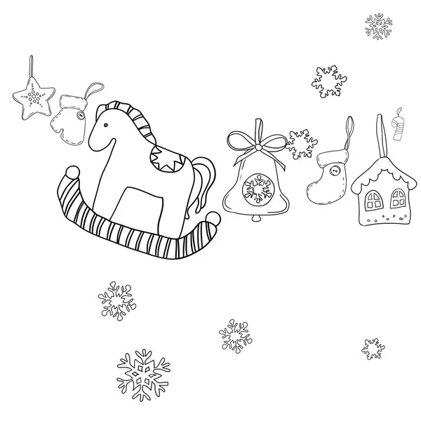 Conjunto Desenhos Vetoriais Preto Branco Sobre Tema Celebração Natal Ano —  Vetores de Stock
