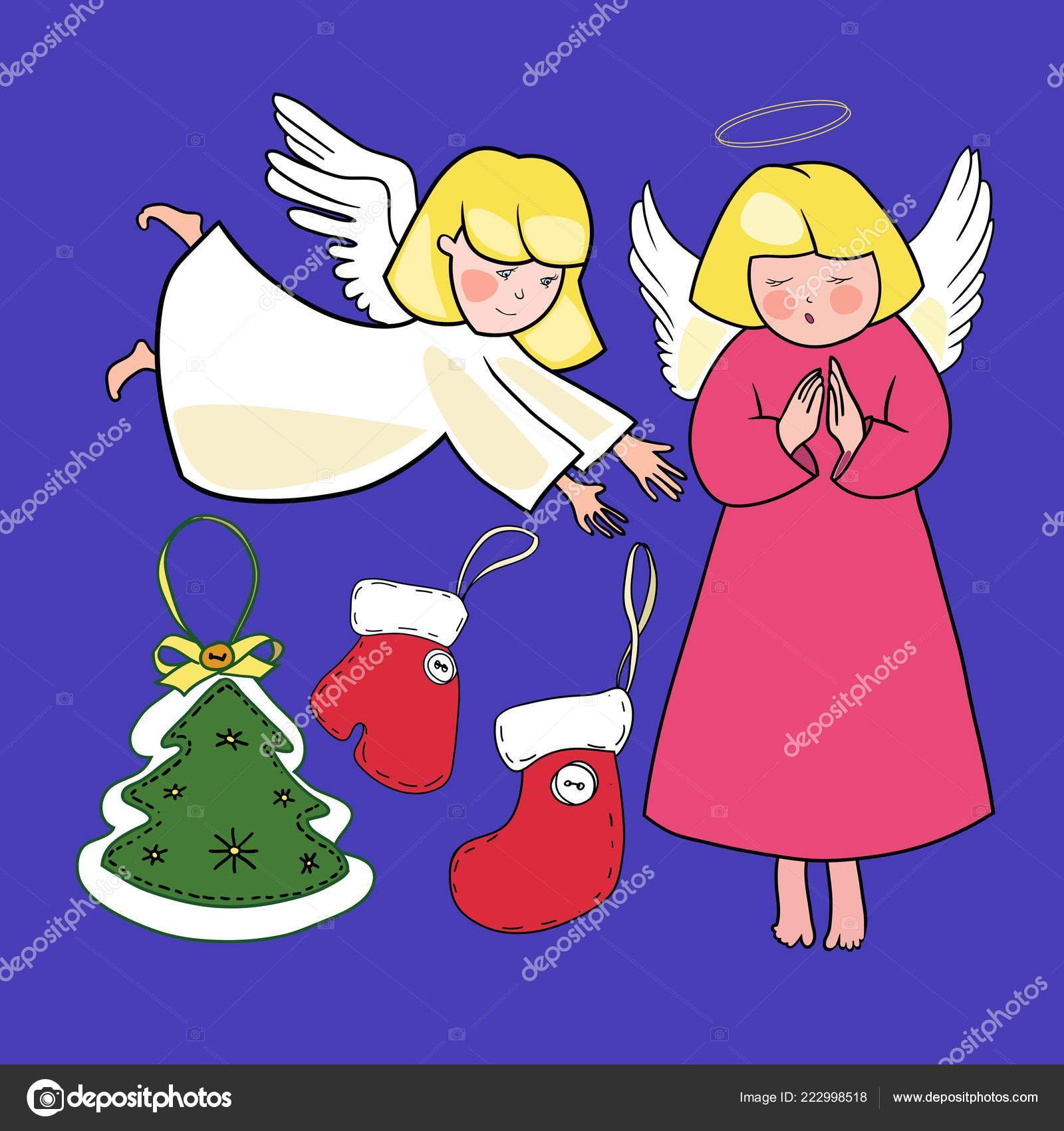 Set Color Drawings Vector Christmas Angel Christmas Toys