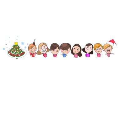 Renkli Noel ve yeni yıl çizim, vektör, çocuk karakterler, Noel süsleri, oyuncak set