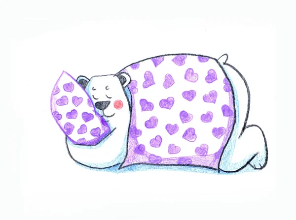 Desenhos Com Lápis Colorido Cumprimentos Ano Novo Urso Polar Presentes — Fotografia de Stock