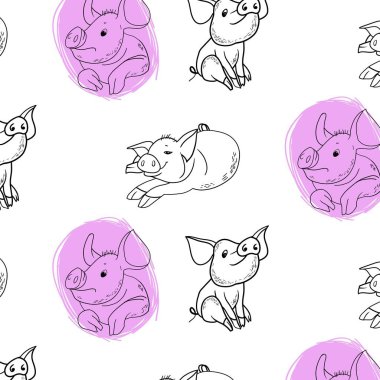 Model, vektör, karikatür, komik, siyah ve beyaz, doğrusal çizimler domuz