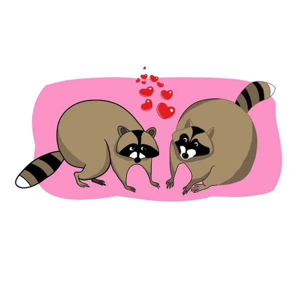Color Vector Illustration Cartoon Cute Raccoon Greeting Card Valentine Day — Stock Vector