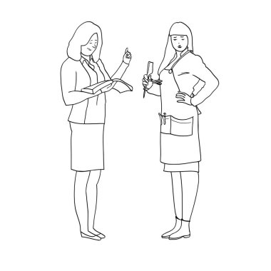 Siyah beyaz çizimler vektör, kadın figürleri, kadınların meslek kümesi