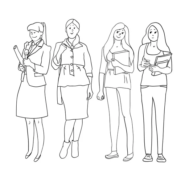 一组图纸中的矢量 插图是黑白 女性职业 女性形象 — 图库矢量图片