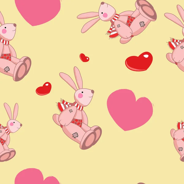 向量无缝的样式 彩色图 孩子例证 毛绒野兔 粉红色 — 图库矢量图片