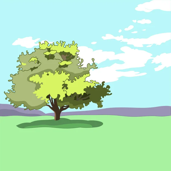 Illustration in vector, rural landscape, with trees, beautiful view, open space