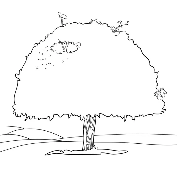 Ilustração Linear Vetorial Ilustração Desenhada Mão Personagem Desenho Animado Árvore —  Vetores de Stock