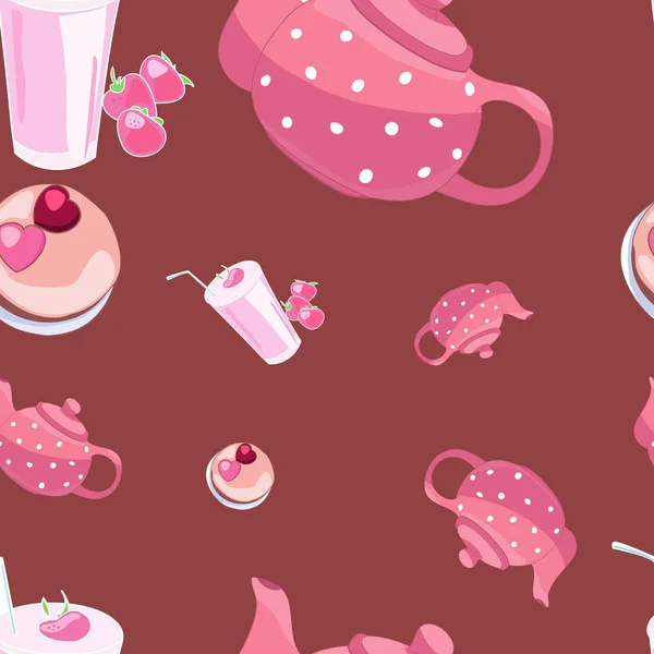 Su ısıtıcısı ve Donuts ile Dikişsiz desen illüstrasyon renkli