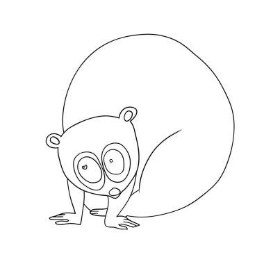 Siyah beyaz, elle çizilmiş illüstrasyon vektör, karikatür komik vahşi hayvan görüntü, Lori