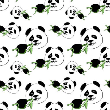 Renk vektör illüstrasyon, Dikişsiz desen, yeşillik Panda çizim