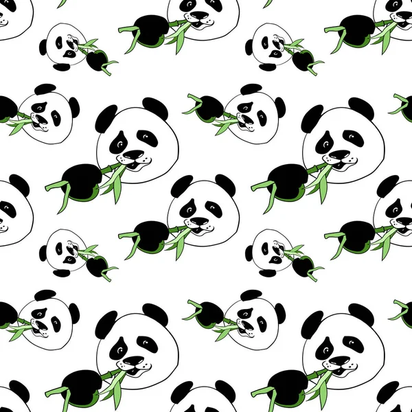 Renk vektör illüstrasyon, Dikişsiz desen, yeşillik Panda çizim