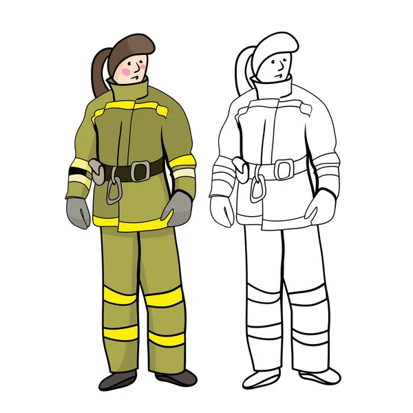 Векторный Рисунок Девушка Работающая Пожарным Необычная Женская Профессия — стоковый вектор