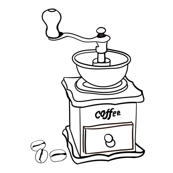 Dibujo Vectorial Libro Para Colorear Molinillo Café Retro Granos Café — Archivo Imágenes Vectoriales