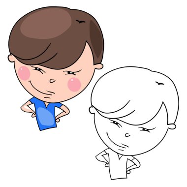 Erkek komik çizgi film karakterleri, duygu ve ruh ifadesi, portre, resim için çocuk kitabı, vektör illüstrasyon