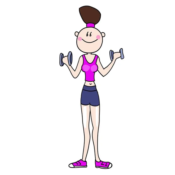 Menina Excelente Forma Física Fazendo Exercícios Com Halteres Roupas Esportivas — Vetor de Stock