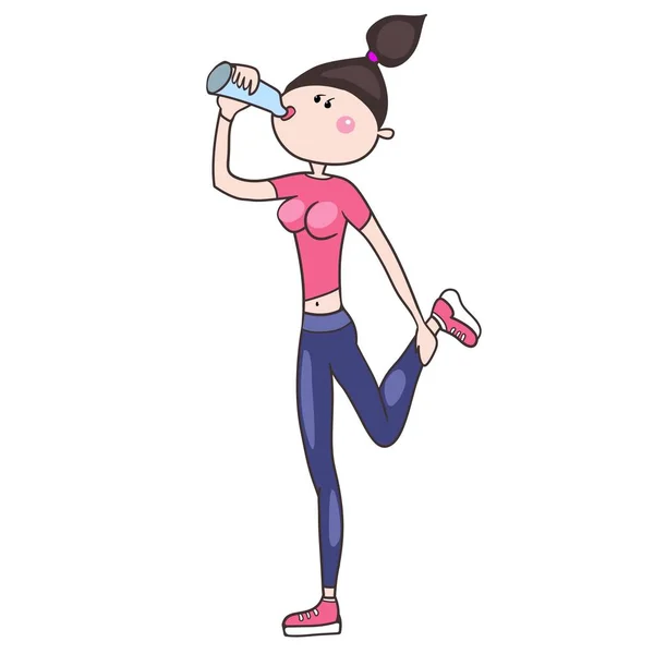 Girl Excellent Athletic Form Performs Cardio Exercise Running Drinking Water — Stock Vector