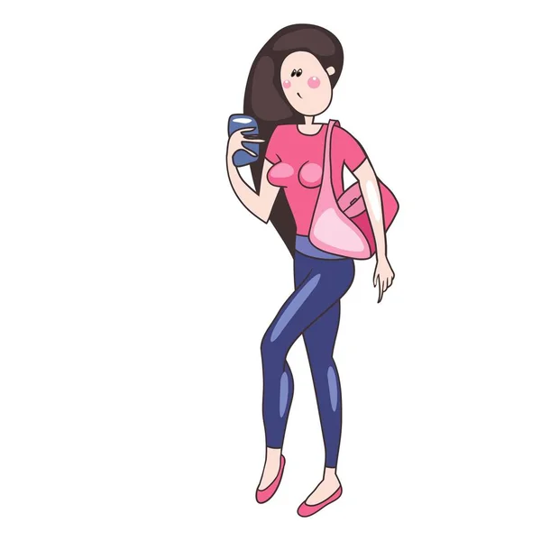 Beautiful Athletic Girl Smartphone Her Hand Taking Photo Cartoon Character — Stock Vector