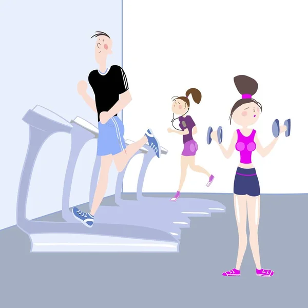 Imagen Muestra Los Jóvenes Niño Una Niña Haciendo Ejercicio Gimnasio — Vector de stock