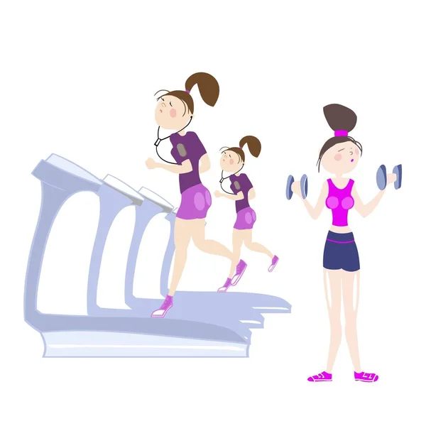 Chicas Ejercitándose Gimnasio Ejercicios Cardio Correr Una Cinta Correr Ejercicios — Archivo Imágenes Vectoriales