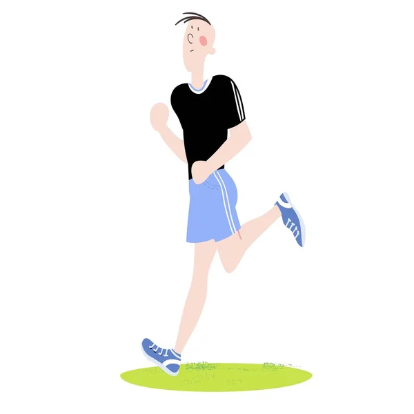 Young man exercising in fresh air, cardiovascular exercises, running on a treadmill, color vector illustration for sports complex advertising