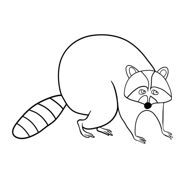 Cute Raccoon Cartoon Character Raccoon Pet Black White Drawing Coloring — Stock Vector