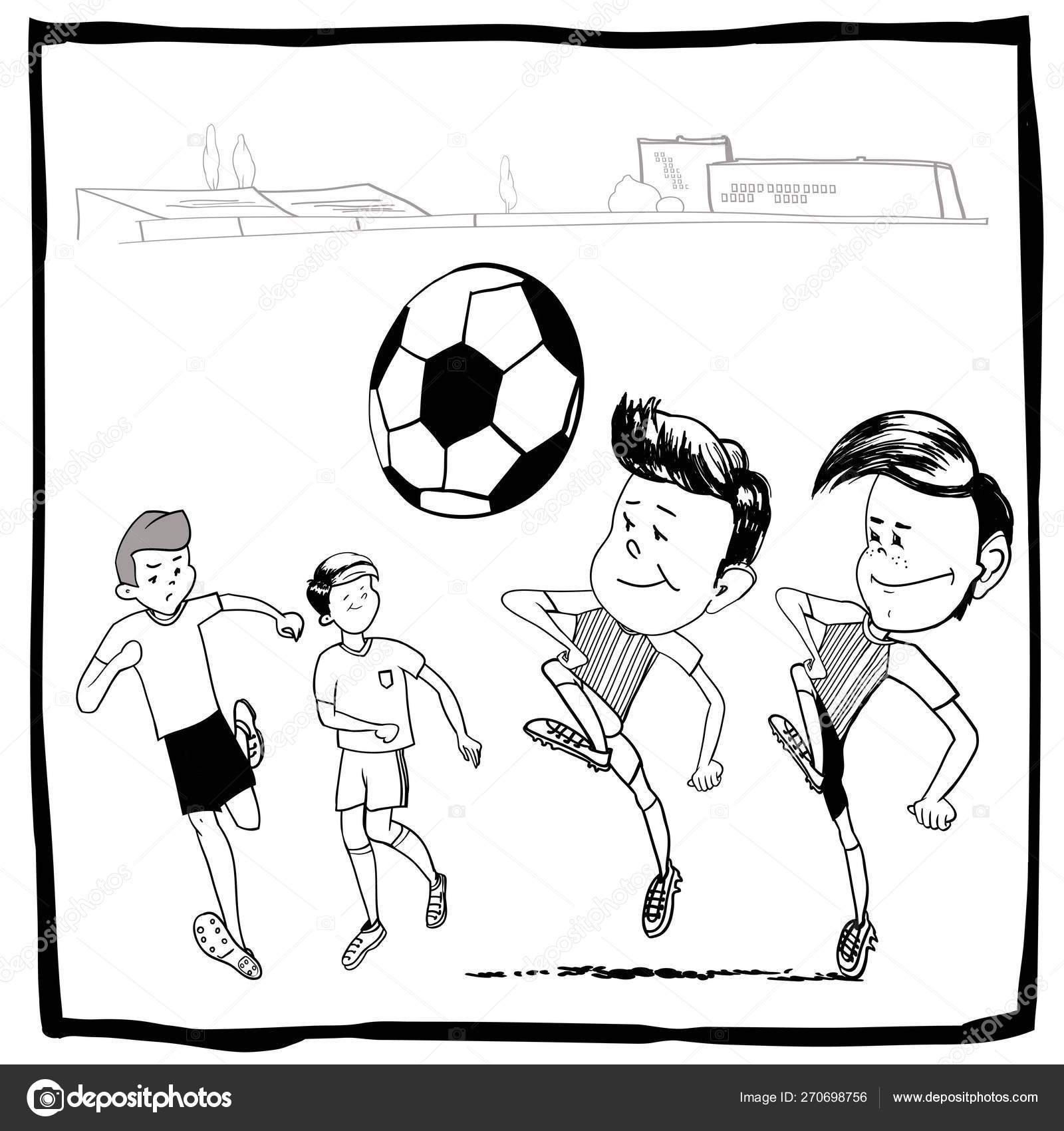 庭でサッカーをプレイ 漫画のサッカー選手 サッカー選手の面白い漫画のキャラクター男の子 線形黒白の図面 サッカークラブ サッカー場 ベクトルイラスト ストックベクター C Kdegtiareva Mail Ru