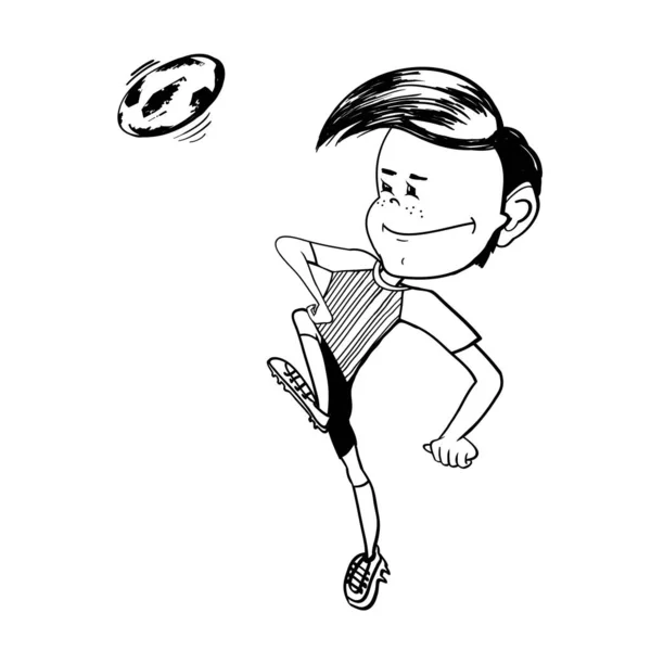Cartoon Football Player Funny Cartoon Character Boy Linear Black White — Stock Vector