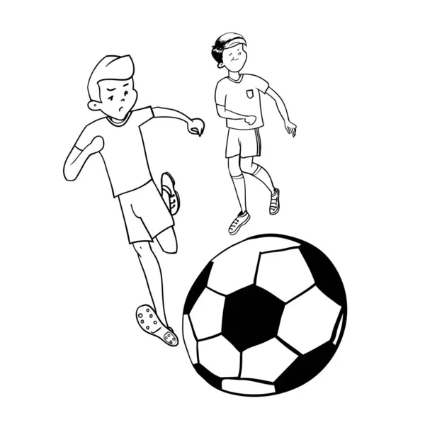 Jouer Football Dans Cour Joueurs Football Dessin Animé Personnages Dessins — Image vectorielle