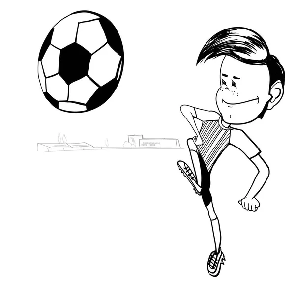 Jugador Fútbol Dibujos Animados Chico Divertido Personaje Dibujos Animados Dibujo — Vector de stock