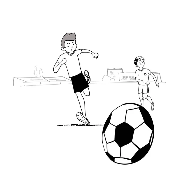 Voetbal Spelen Werf Cartoon Football Spelers Grappige Cartoon Personages Van — Stockvector