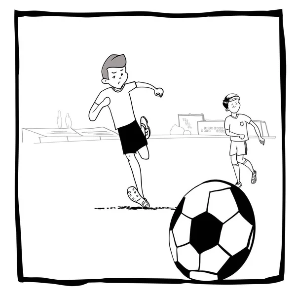 Voetbal Spelen Werf Cartoon Football Spelers Grappige Cartoon Personages Van — Stockvector