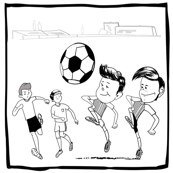 Voetbal Spelen Werf Cartoon Football Spelers Grappige Cartoon Personages Van — Stockvector